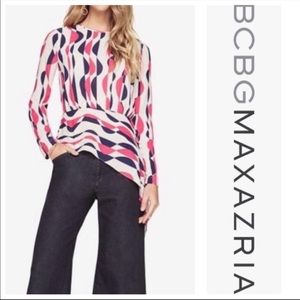 BCBG Max Azria•Eugenie•Asymmetrical•Geometric•Retro Print•Top•Blouse•Size M